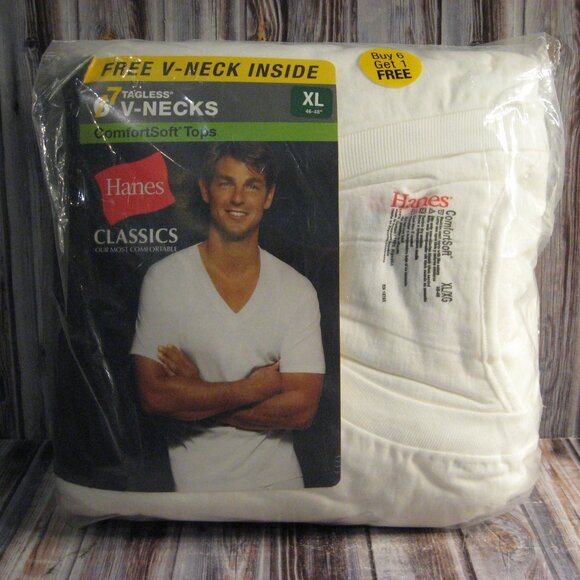 HANES CLASSICS MEN'S TAGLESS V-NECK UNDERSHIRTS - 7 NIP - SZ. XL - Picture 1 of 2